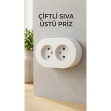 Dekofon Ikili Beyaz Topraklı Priz Modern Sıva Üstü Tasarım Duvar Elektrik Prizi