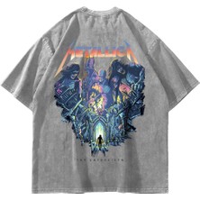 Sekizbiraltı Metallica Unforgiven Baskılı Yıkamalı Beyaz Oversize Unisex Tshirt