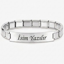 Takı Dükkanı Kişiye Özel Isim Yazılı Italyan Charm Plakalı Unisex Çelik Bileklik SCB93Y