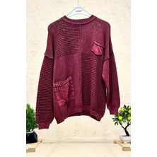 Sahnemoda Cepli Sıfır Yaka Kendinden Çizgili Organik Kazak