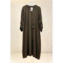 Sahnemoda Yan Çift Toka Uzun Organik Pamuk Elbise