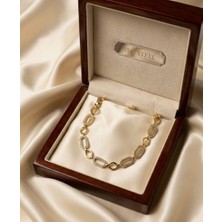 JKmons Oval Taş Detaylı Gold Çelik Bileklik