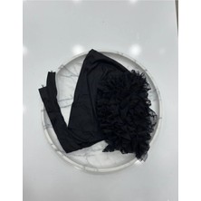 Qalortex Scarf Penye Fırfırlı Büyük Boy Bone-Siyah