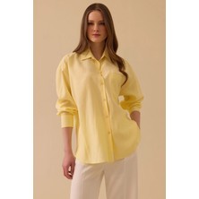 Seçil Kadın Oversize Basic Keten Gömlek - Sarı