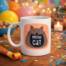 Popüler Sepet Meow Cat – Sevimli Kedi Tasarımlı Porselen Kupa Model 66 Eğlenceli Kahve & Çay Kupası Hediyelik