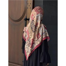 Qalortex Scarf Pamuklu Soft Osmanlı Desen Eşarp-Bordo