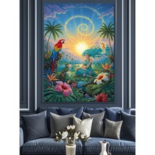 Tablomega Gün Batımında Palmiye ve Papağan Dekoratif Kanvas - Mdf Ahşap Tablo