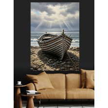 Tablomega Sahilde Tek Başına Duran Kayık Dekoratif Kanvas - Mdf Ahşap Tablo