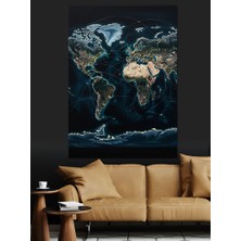 Tablomega Gece Işıklı Dünya Haritası Dekoratif Kanvas - Mdf Ahşap Tablo