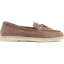 Derimod Kadın Vizon Süet Deri Maskülen Loafer 26PFD130910