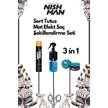 Nishman Sert Tutuş Mat Efekt Saç Şekillendirici Set 3 In 1/05 Saç Sprey ,m4 Wax ve Fön Suyu