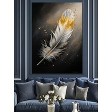 Tablomega Altın Tozlu Beyaz Tüy Dekoratif Kanvas - Mdf Ahşap Tablo