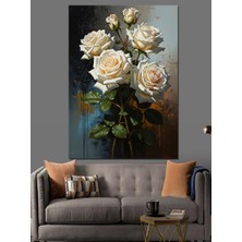 Tablomega Vazoda Beyaz Güller Portresi Dekoratif Kanvas - Mdf Ahşap Tablo