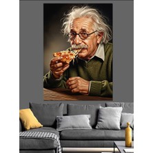 Tablomega Pizza Yiyen Albert Einstein Portresi Dekoratif Kanvas - Mdf Ahşap Tablo
