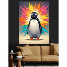 Tablomega Renk Patlamalı Sevimli Penguen Dekoratif Kanvas - Mdf Ahşap Tablo