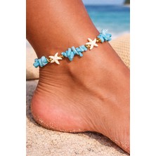 By Song Jewelry Deniz Yıldızlı Mavi Mercan Doğaltaşlı Halhal