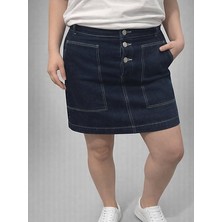 Levine Koyu Mavi Düğmeli Denim Etek