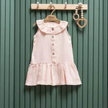 Tiffany Yaka Detaylı Kolsuz Müslin Kız Bebek Elbise - Pudra - 24 - 36 Ay Pudra