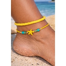 By Song Jewelry Sarı Deniz Yıldızlı Ikili Halhal