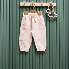 Tiffany Paça Lastikli Müslin Unısex Bebek Pantolon  - Pudra - 6 - 9 Ay Pudra