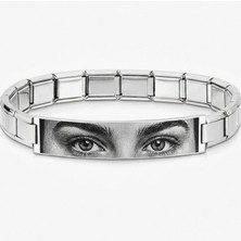 Takı Dükkanı Kişiye Özel Göz Resim Baskılı Italyan Charm Plakalı Unisex Çelik Bileklik SCB93G