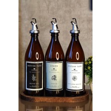 Oval Ahşap Stantlı 3'lü Zeytinyağı ve Sirke Şişesi Seti, 500ML