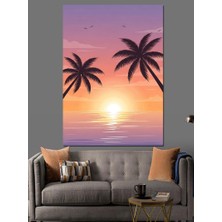 Tablomega Gün Batımında Palmiye ve Deniz Dekoratif Kanvas - Mdf Ahşap Tablo