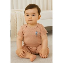 Kidaxi Jakarlı Nakışlı Çıtçıtlı Body Şort Takım