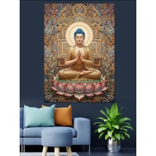 Tablomega Lotus Çiçeği Üzerinde Oturan Buda Dekoratif Kanvas - Mdf Ahşap Tablo
