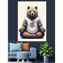 Tablomega Sporcu Kıyafetli Meditasyon Yapan Ayı Dekoratif Kanvas - Mdf Ahşap Tablo