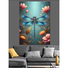 Tablomega Çiçekler Arasında Mavi Yusufçuk Böceği Dekoratif Kanvas - Mdf Ahşap Tablo