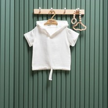 Tiffany Kapüşonlu Müslin Unısex Bebek Tshırt - Ekru - 6 - 9 Ay Ekru