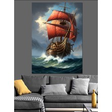 Tablomega Açık Denizde Kızıl Yelkenli Dekoratif Kanvas - Mdf Ahşap Tablo