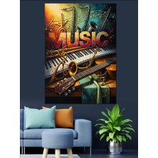 Tablomega Müzik Aletleri ve Notalar Tablosu Dekoratif Kanvas - Mdf Ahşap Tablo
