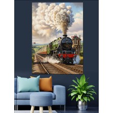 Tablomega Raylar Üzerinde Ilerleyen Buharlı Tren Dekoratif Kanvas - Mdf Ahşap Tablo