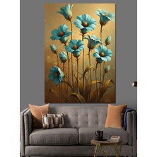 Tablomega Vazoda Mavi Kır Çiçekleri Demeti Dekoratif Kanvas - Mdf Ahşap Tablo