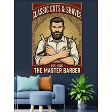 Tablomega Klasik Berber ve Ekipmanları Dekoratif Kanvas - Mdf Ahşap Tablo