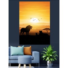 Tablomega Afrika Savanasında Aslan Ailesi Silüeti Dekoratif Kanvas - Mdf Ahşap Tablo