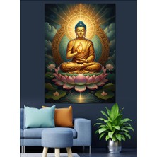 Tablomega Lotus Çiçeği Üzerinde Oturan Buda Dekoratif Kanvas - Mdf Ahşap Tablo