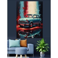 Tablomega Islak Sokakta Mavi Araba Dekoratif Kanvas - Mdf Ahşap Tablo