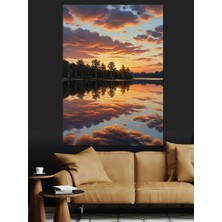 Tablomega Orman Üzerinde Batan Kızıl Güneş Dekoratif Kanvas - Mdf Ahşap Tablo