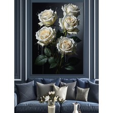 Tablomega Vazoda Beyaz Güller ve Tomurcuklar Dekoratif Kanvas - Mdf Ahşap Tablo