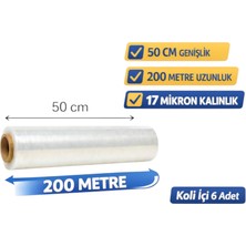 Genel Endüstriyel Streç Film 50 cm x 200 Metre 17 Mikron – Palet Streç – Şeffaf Streç Film – Koli Içi 6 Adet