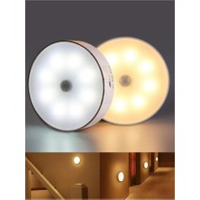 abnturk 8 Ledli Sarı Gün Işığı Hareket Sensörlü Lamba USB Şarjlı Dolap Içi, Koridor On/auto/off Modlu