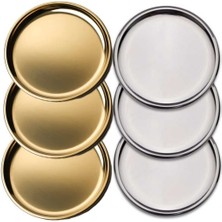 3'lü Gold ve Gümüş Paslanmaz Çelik Yuvarlak Servis Tepsisi Seti