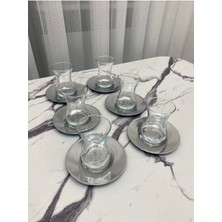 Şık 6'lı Gümüş Renk Metal Çay Tabağı Seti