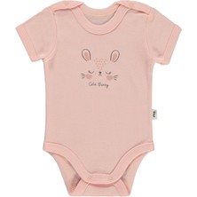 Civil Baby Cute Bunny Baskılı Pembe Çıtçıtlı Badi Kısa Kol Ribana Kumaş 2-3 Yaş Kız Çocuk