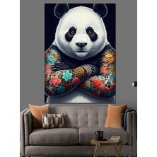 Karizma Tablo Çiçekli Dövmelere Sahip Modern Panda Dekoratif Kanvas - Mdf Ahşap Tablo