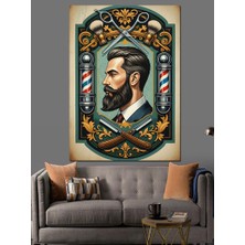 Karizma Tablo Berber Dükkanı Temalı Erkek Portresi Dekoratif Kanvas - Mdf Ahşap Tablo