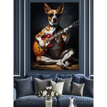 Tablomega Gitar Çalan Havalı Köpek Portresi Dekoratif Kanvas - Mdf Ahşap Tablo